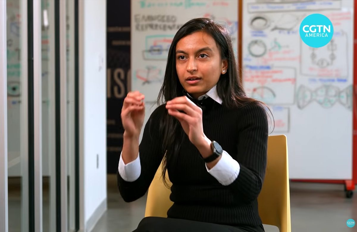 Naitri Rajyaguru being interviewed for the CGTN America feature on insect-inspired AI