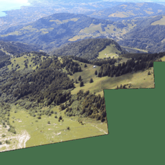 Stitched panoramic image produced from overlapping photographs